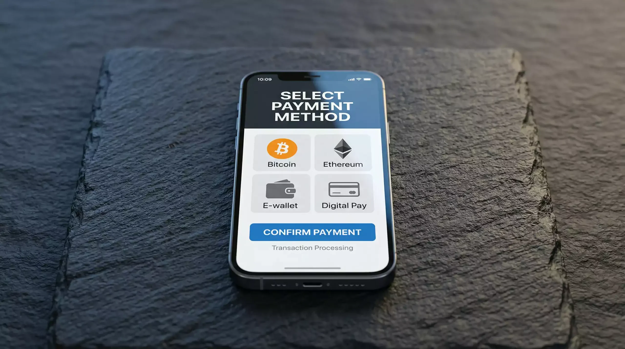 Digital payment symbols floating above a smartphone screen